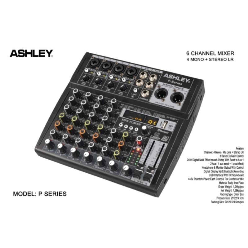 MIXER ASHLEY P SERIES 6 CHANNEL USB BLUETOOTH DSP EFEK VOKAL ORIGINAL