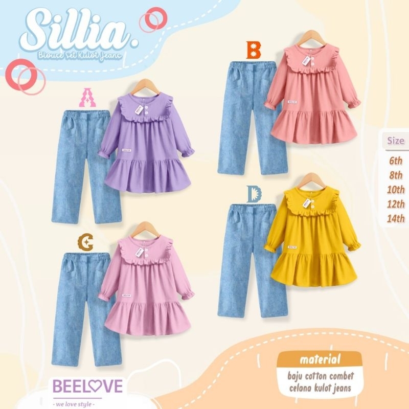 Pre Order (PO) |  Sillia Blouse Set Kulot Jeans By Beelove | SETELAN KULOT JEANS | Blouse Anak | Blo