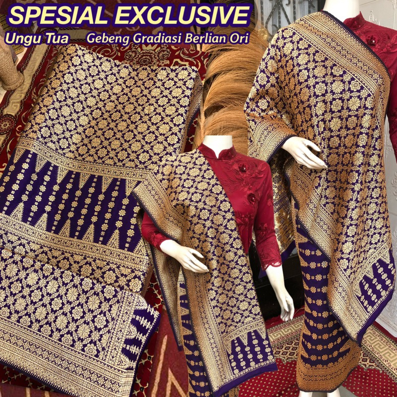Spesial Exclusive Songket Lepus Gebeng Gradiasi Berlian ORI Ungu Tua  /Songket Tenun Palembang asli 