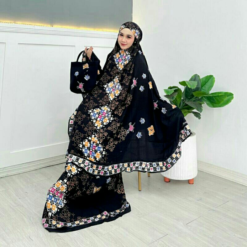Mukena batik cap analisa hitam jumbo rayon premium pekalongan