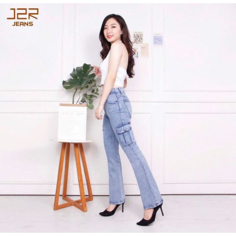 NHAS JEANS Celana Cutbray Cargo Highwaist Snow Blue Soft Jeans Lembut // celana jeans original J2R D
