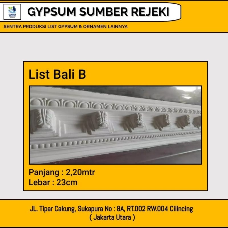 Lis/List Profil Gypsum Plafon, Motif Bali Besar