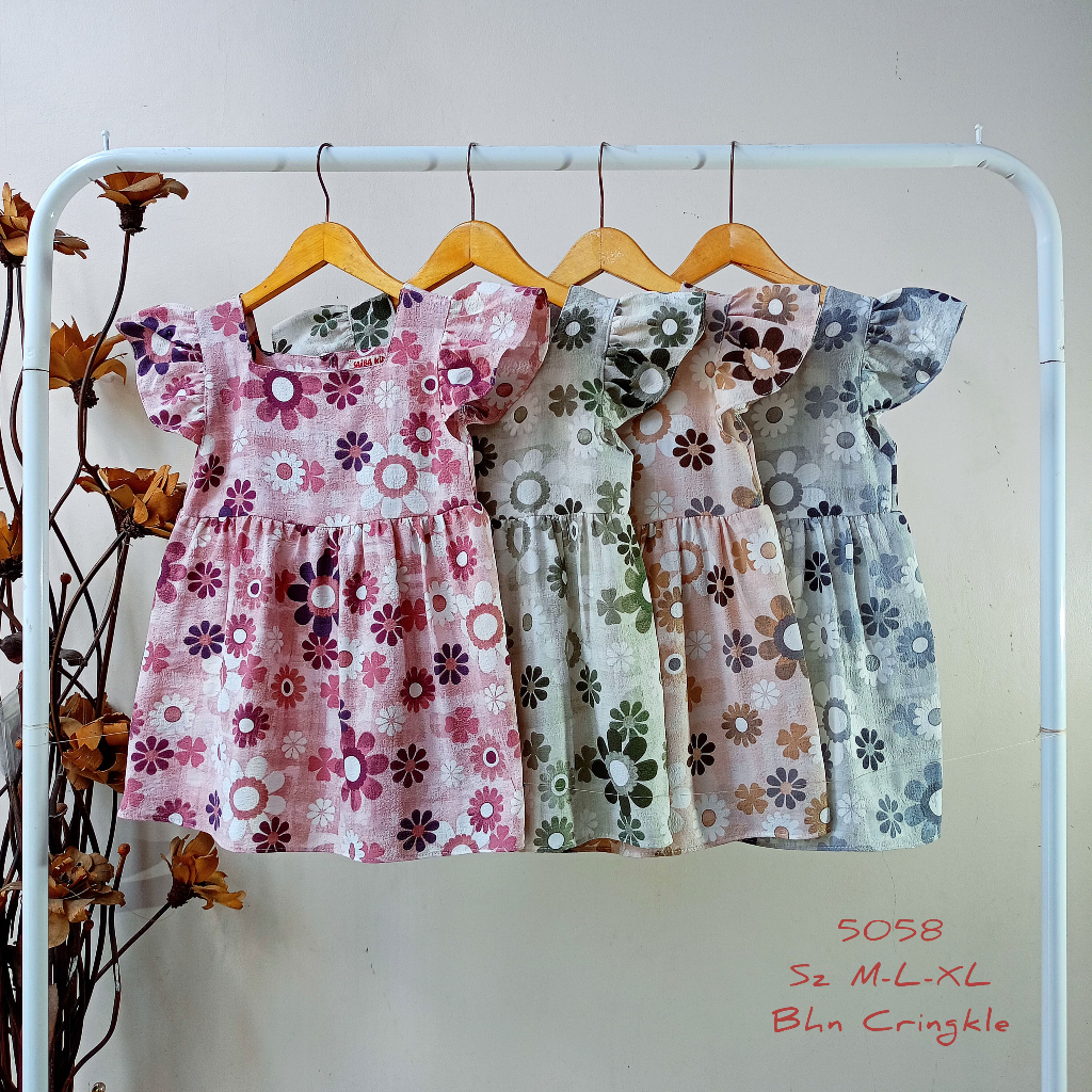 Ecer & Grosir Dress Anak Perempuan Bahan Cringkle Saibakids Lengan Pendek COD