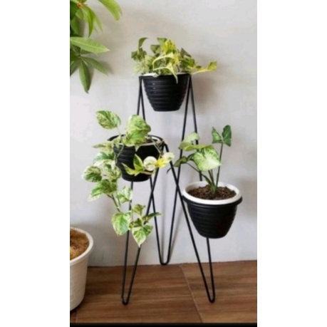 POT BUNGA BESI / BESI TEBAL BESAR / STANDING POT LUBANG 3 / POT MINIMALIS / RAK BUNGA BESI / STANDIN