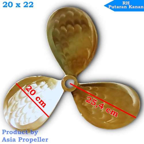 Propeller Baling baling kapal Kuningan ukuran 20 x 22 Putaran Kanan RH 3 daun - Asia Propeller