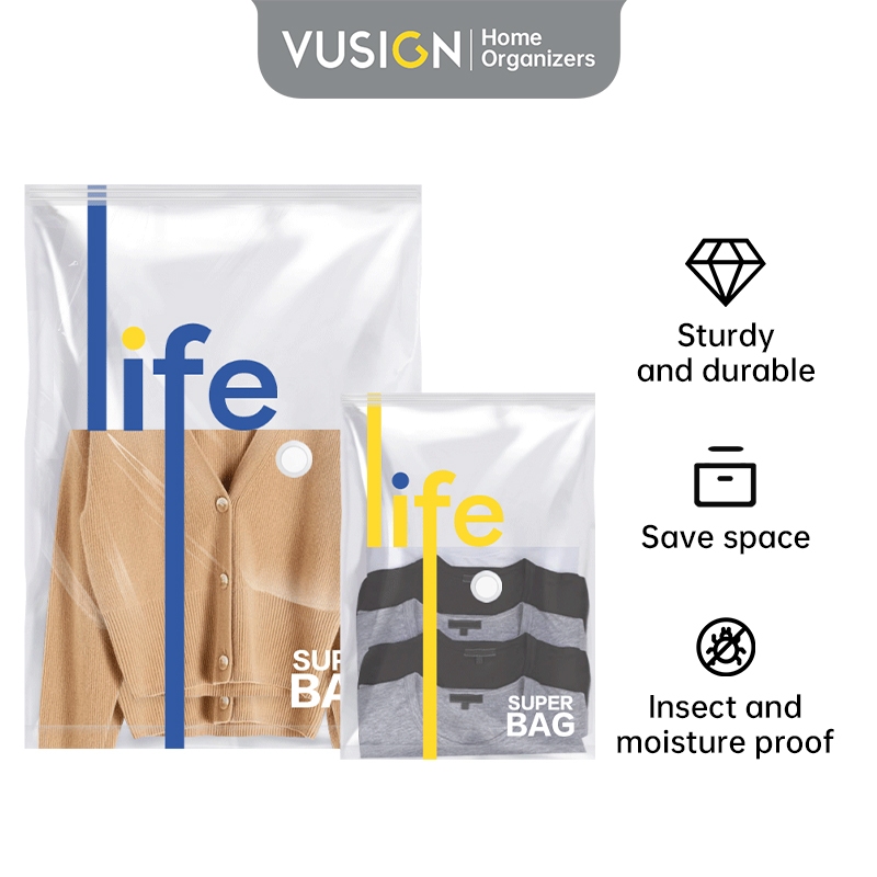 Vusign Travel Vacuum Bag / Vacum Bag / Kantong Plastik Vakum Pakaian 45 60 CM Waterproof Transparan 