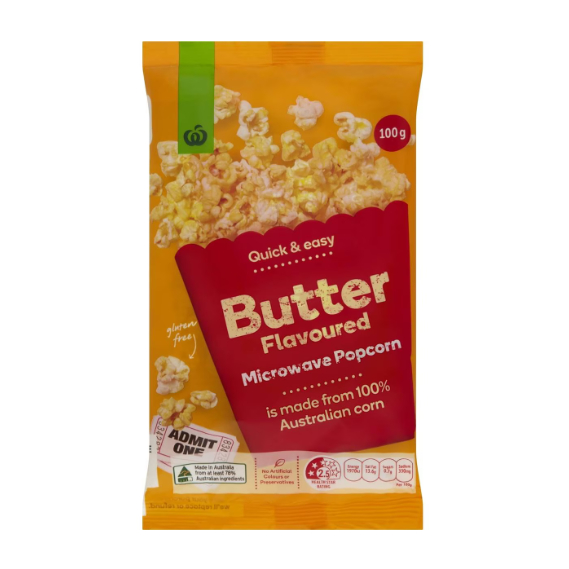 

Woolworths Microwave Popcorn Butter Flavoured 100g Australia