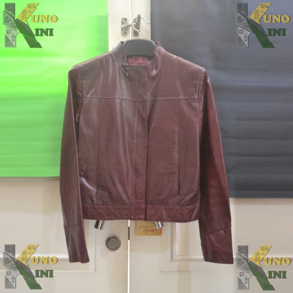 JAKET KULIT MERAH RIVER ISLAND, 100% Leather, Unisex, U.K - preloved