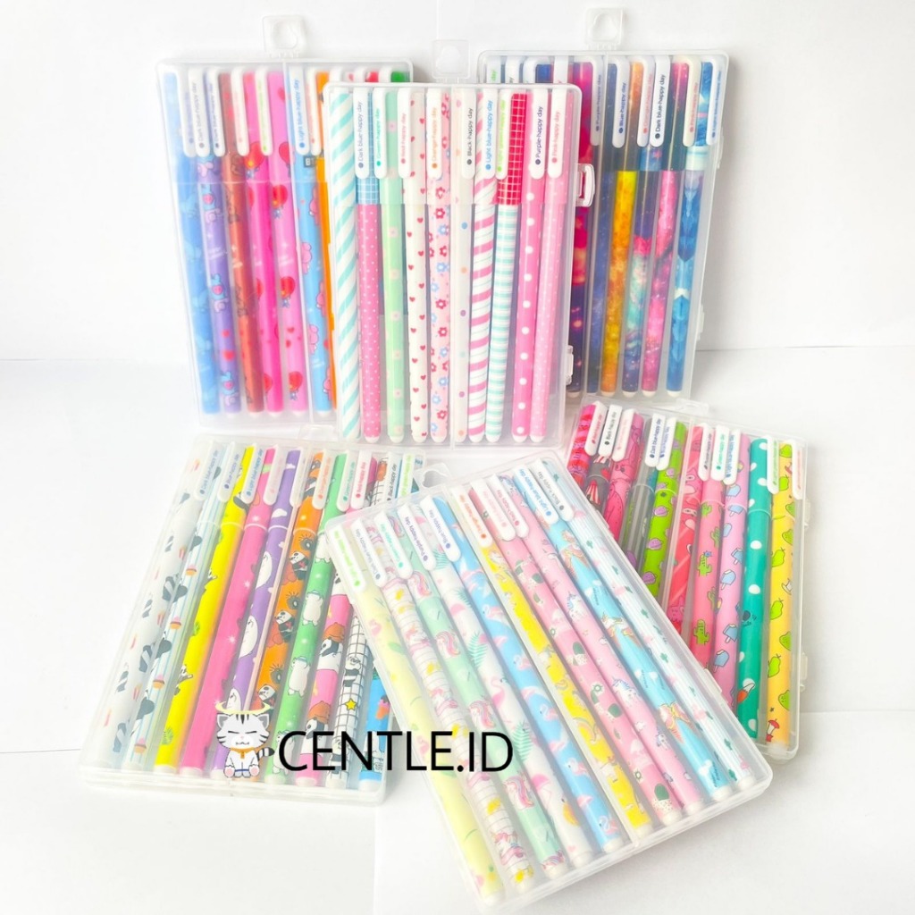 

CENTLE.ID pulpen marble 1 set 10 pcs all warna beda beda varian bisa pilih COD free hardbox transparant