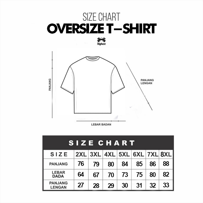 HIGHEST Kaos Oversize Lengan Pendek Pria Wanita Ukuran Big Size Jumbo Bahan Katun 30s Sablon Plascharge 2XL 3XL 4XL 5XL 6XL 7XL 8X Highestworld HG326