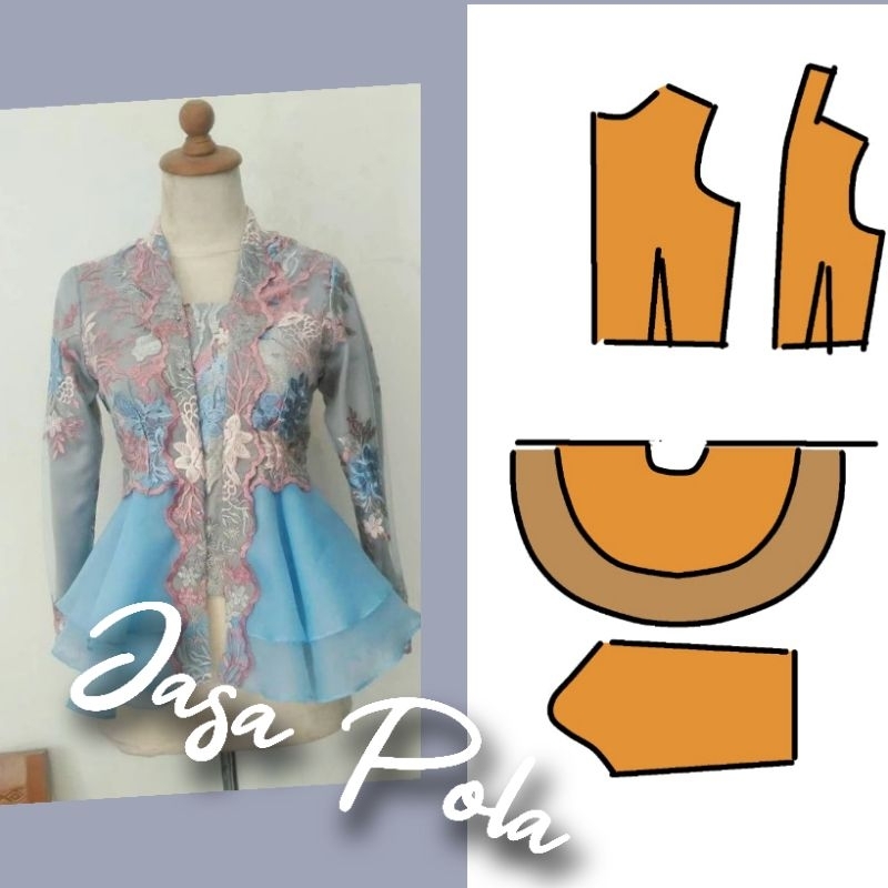 POLA KEBAYA PEPLUM/POLA JIPLAK/POLA INSTAN/POLA KEBAYA/POLA PEPLUM KUTUBARU