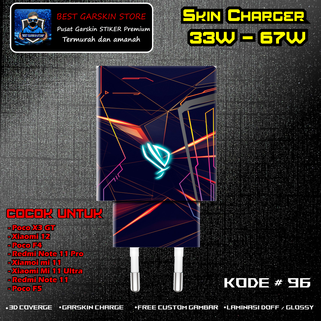 Skin Charger POCO X3 GT, POCO F4, Poco F5 Kode # 96-100 Motif Bisa Custom 