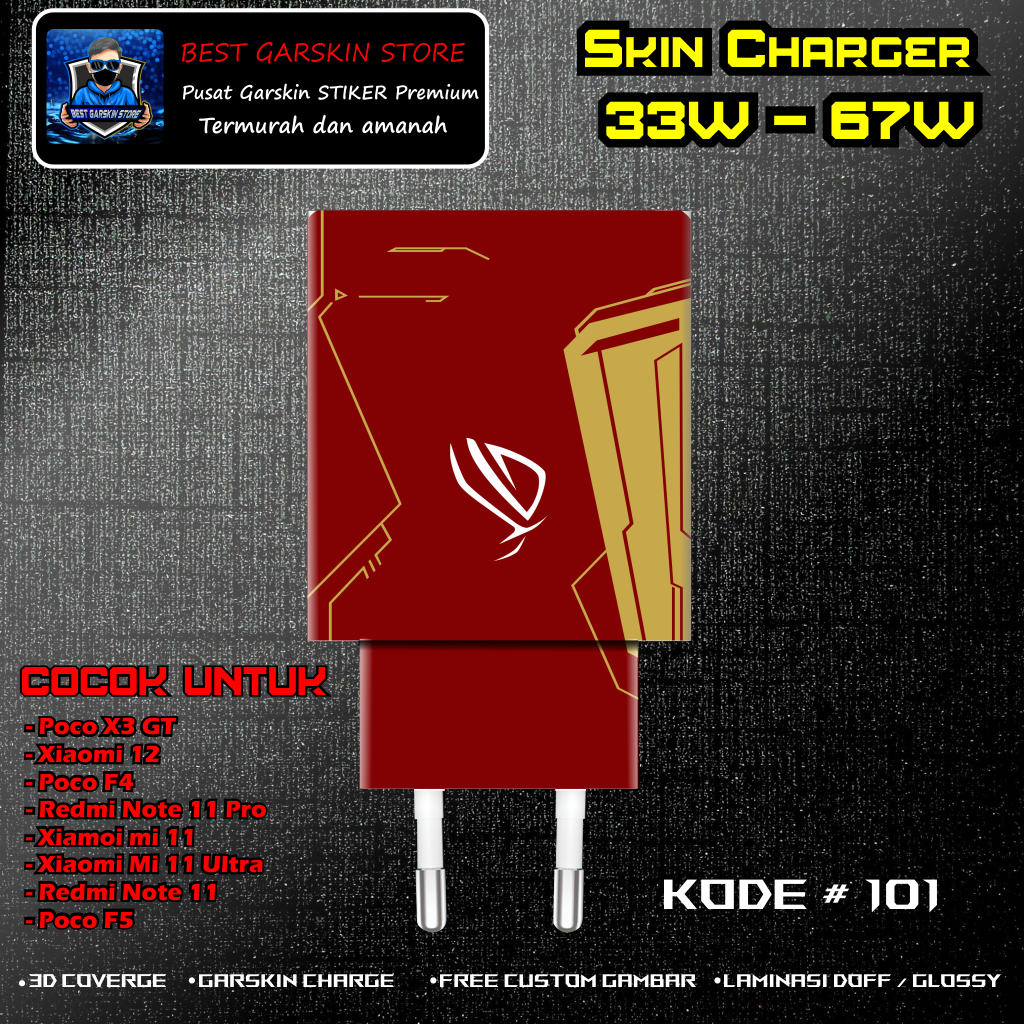 Skin Charger POCO X3 GT, POCO F4, Poco F5 Kode # 101-105 Motif Bisa Custom 