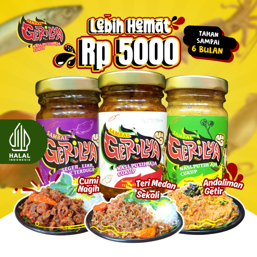 

GERILYA - Paket "CuTeMan" (Sambal Cumi Nagih, Sambal Teri Medan Sekali, Sambal Andaliman Getir)