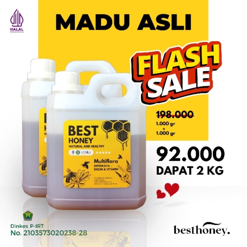 

Stok terbaru Best Honey Madu Asli Paket Bundling Madu Multiflora Original 1kg 2pcs serbuuu