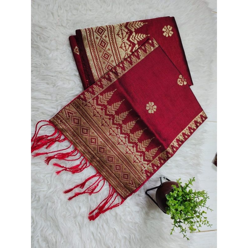 Songket Silungkang warna marun gold songket padang