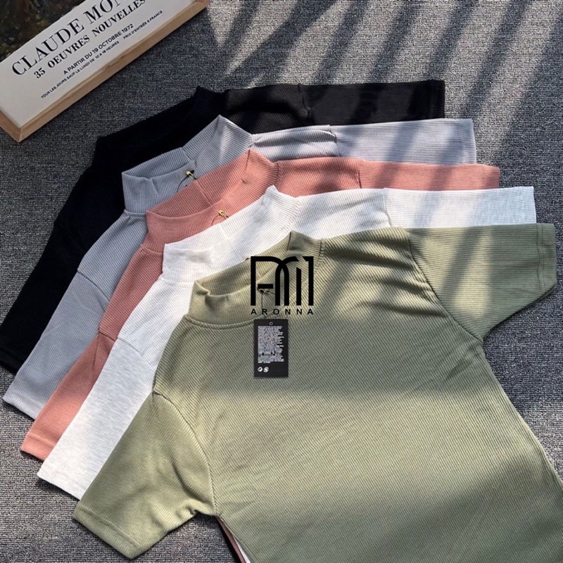 Turtleneck Rib Lengan Pendek Wanita/Kaos lengan pendek Wanita Bahan Rib Premium Allsize