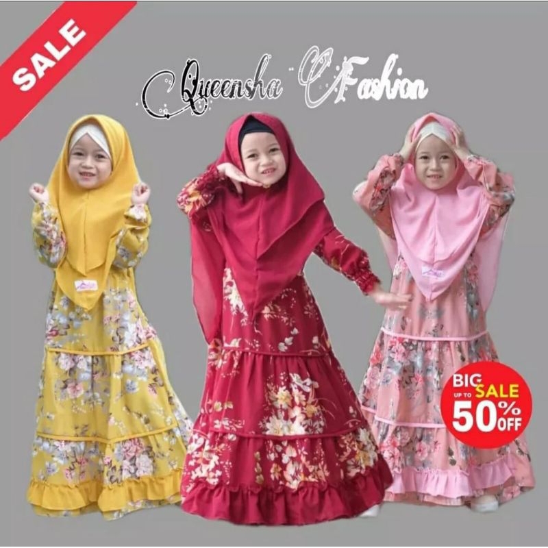 Gamis anak bunga bunga sakura model terbaru termurah/free hijab