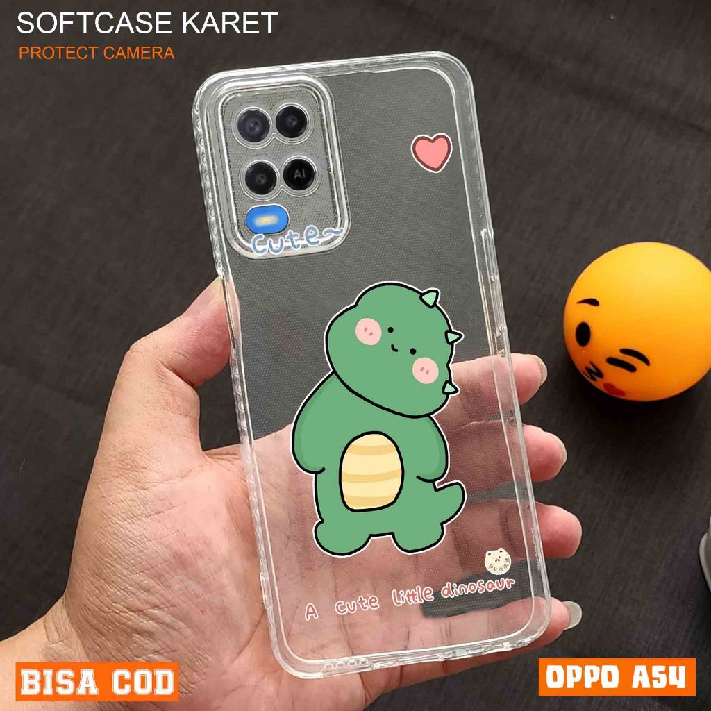 FS Clear Case Oppo A54 4G Terbaru Case Motif Gambar Dino Keren lucu Casing Oppo Pelindung kamera Pel