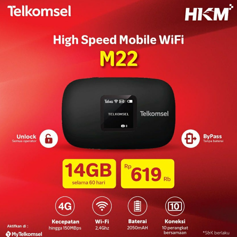 Best Terlaris Modem Mifi HKM M21 XL  M22 XL Go 25GB  M22 TELKOMSEL 14GB  4G LTE UNLOCK  BYPASS
