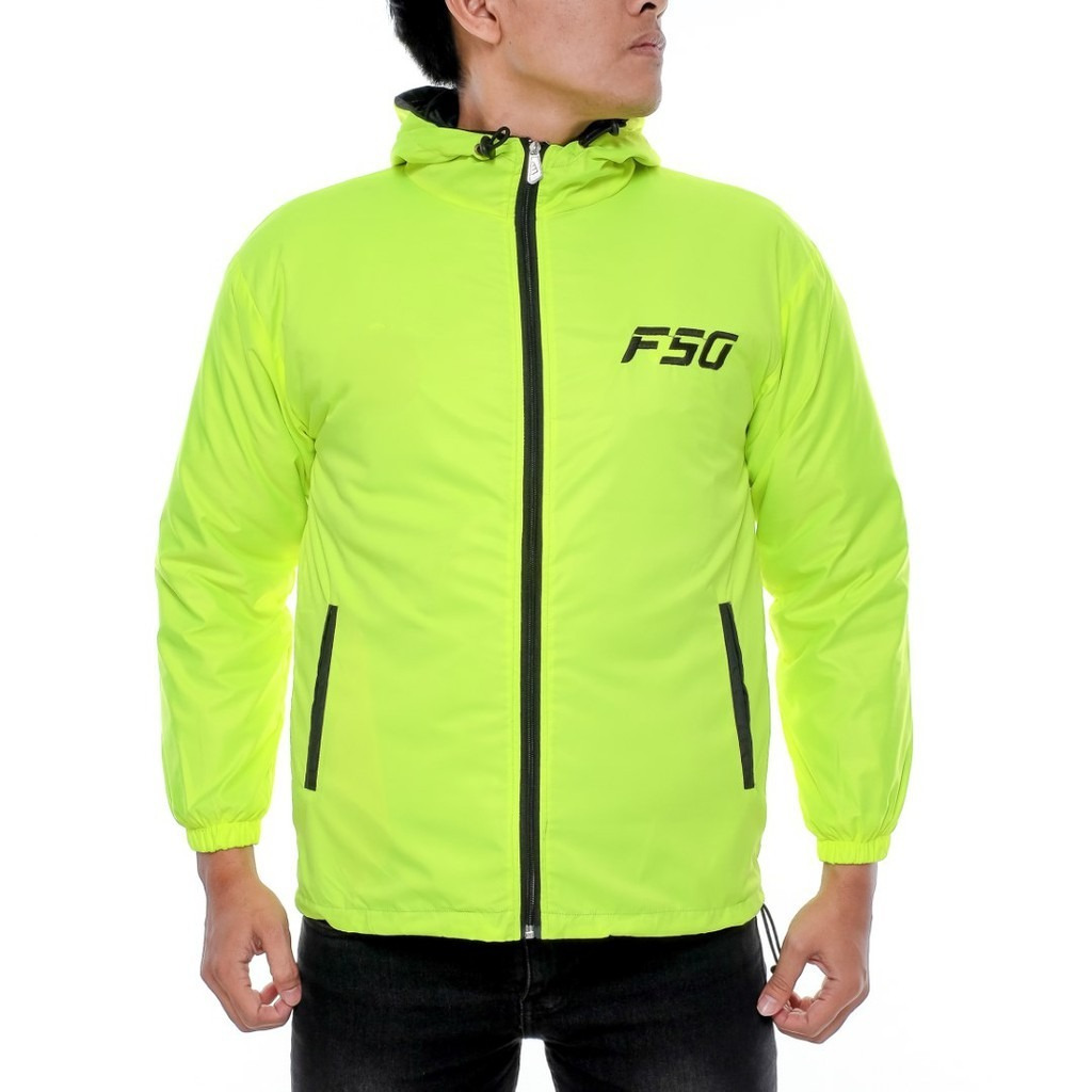 Jaket Parasut [Adidas F50] Sporty Olahraga Sepeda Jogging Lari Pria Wanita Stabilo Hitam M L XL XXL