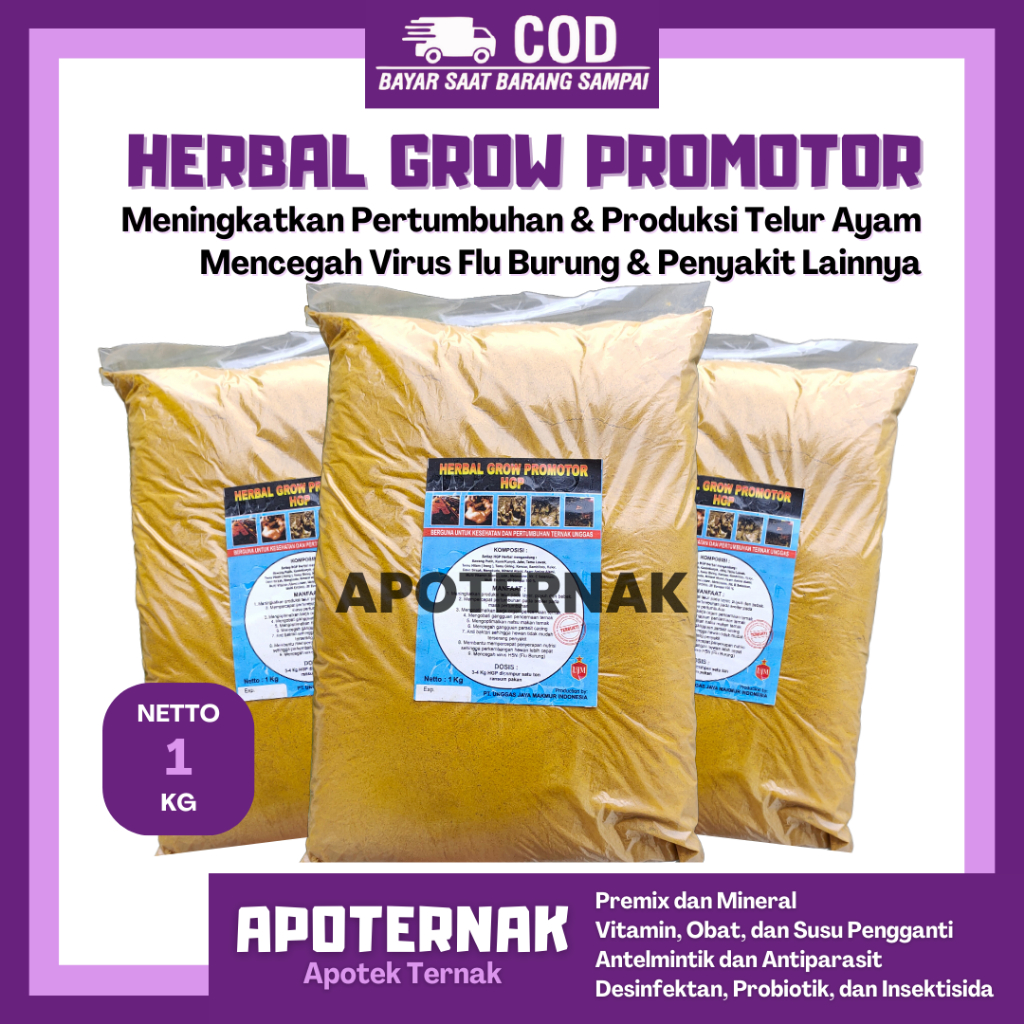 HERBAL GROW PROMOTOR 1 kg | Meningkatkan Pertumbuhan Ruminansia dan Unggas | HGP Jamu Ayam Jamu Bebe