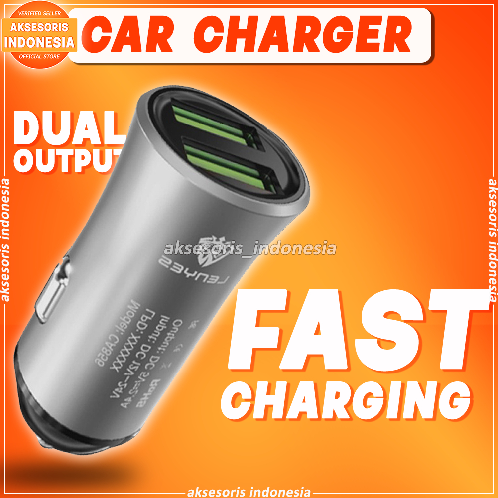 Charger Hp Mobil Fast Charging Lighter Adaptor Cas Colokan Dual USB Casan Hp di Mobil