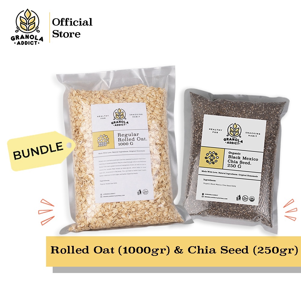 

Import Terlaris Granola Addict Paket Rolled Oat 1KG Chia Seed 25G gas