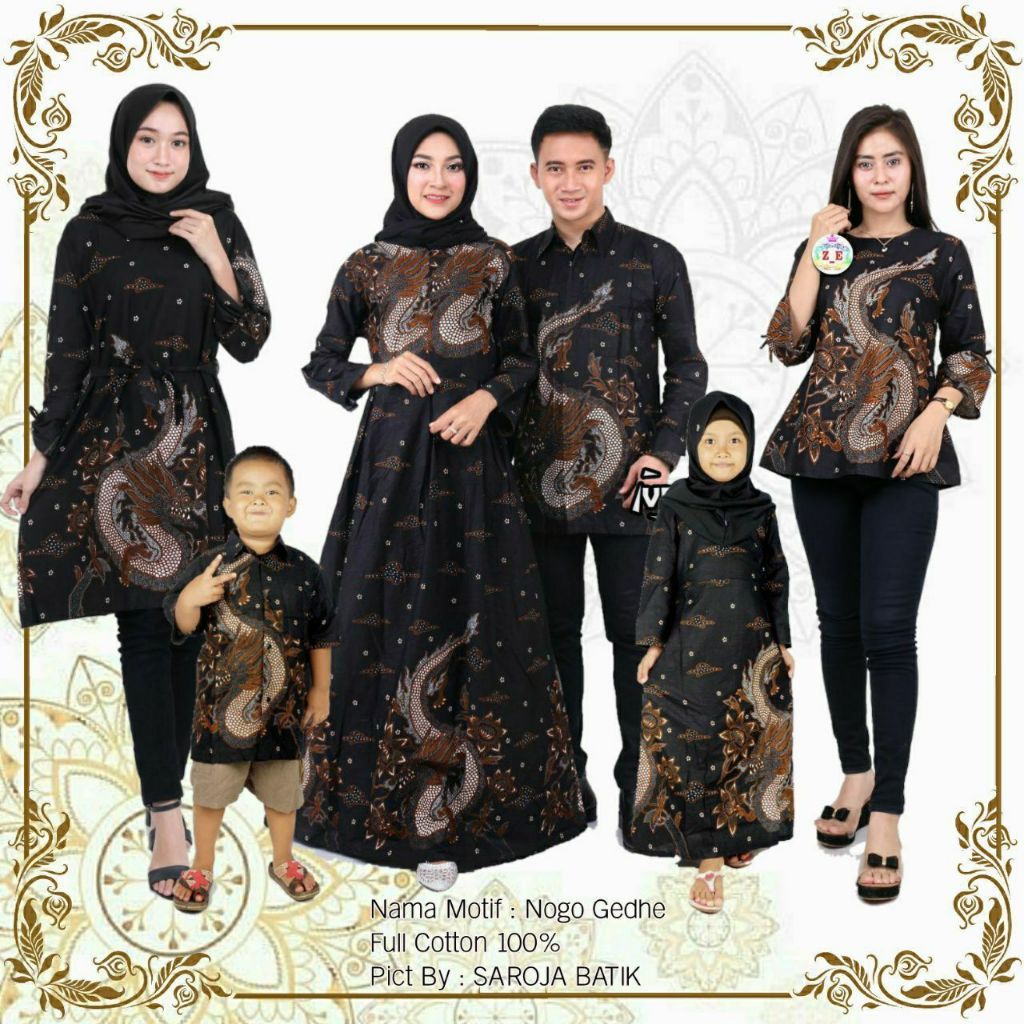 Baju Couple Keluarga Naga Gedhe | Sarimbit Batik Gamis Wanita Kapelan Family set Pasangan Dress Kasu
