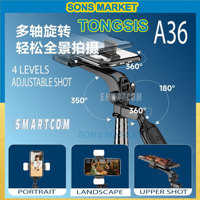 SMARTCOM A36 160CM Tongsis Bluetooth Selfie Stick Tripod with Remote A 36