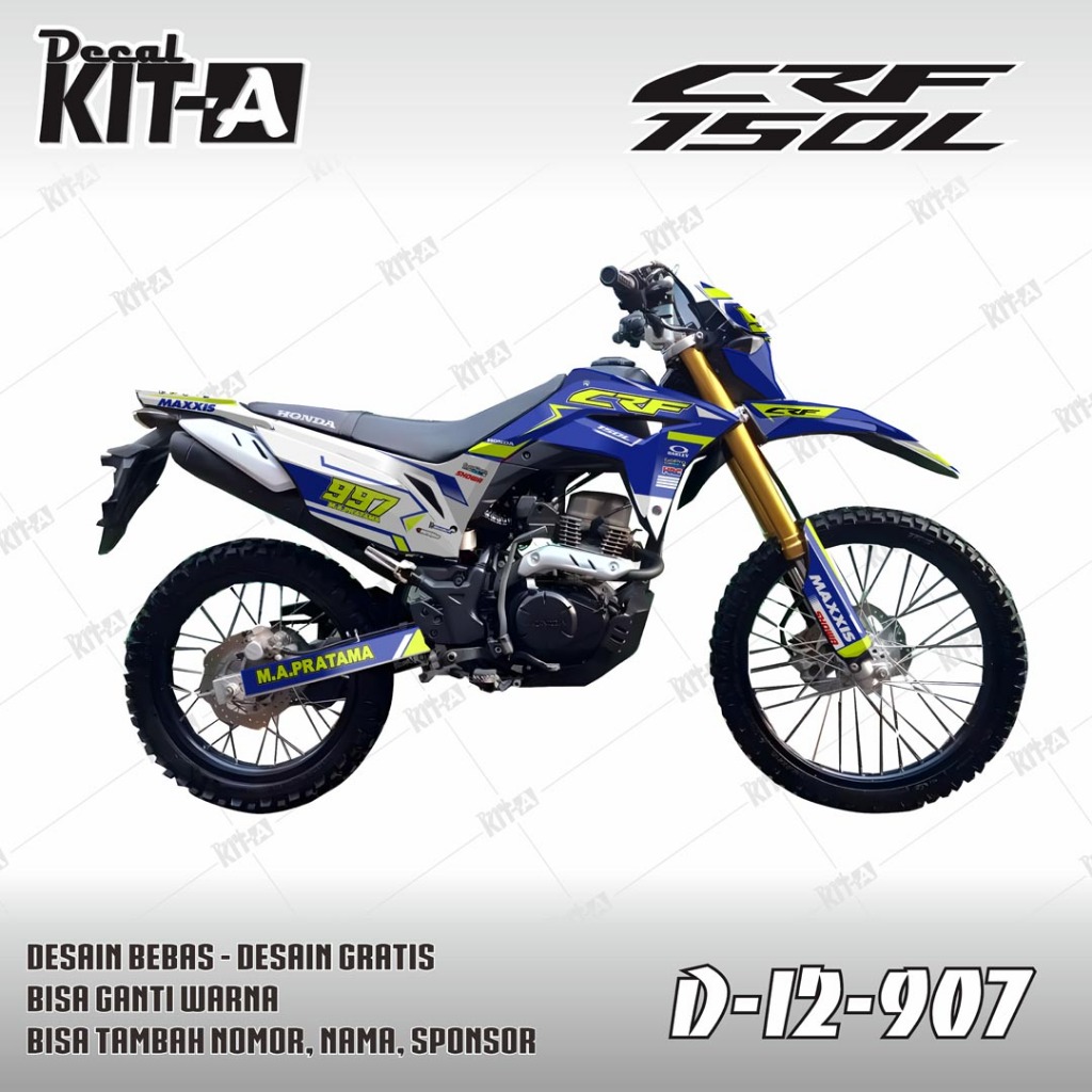 Stiker sticker decal motor Honda CRF 150L Motif Biru Putih Hijau Keren D-I2-907