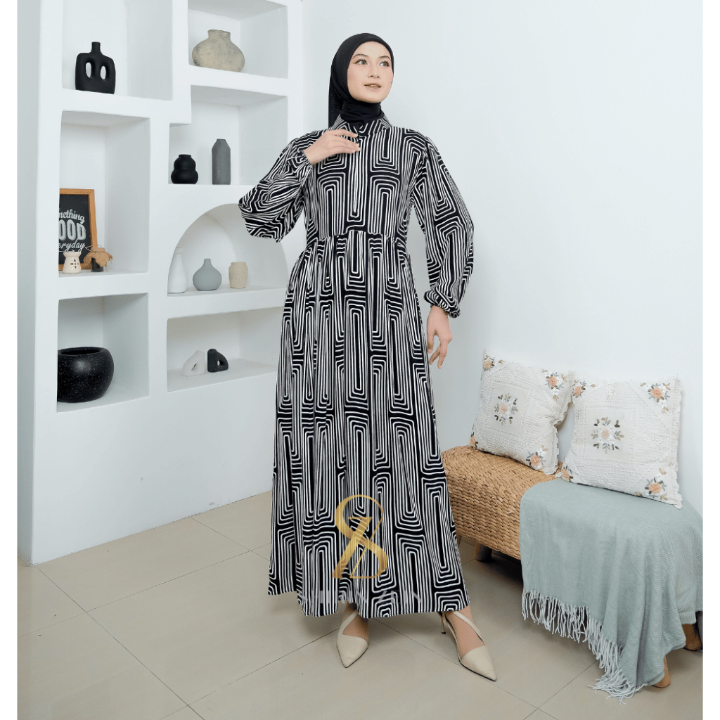 ShirinZein - Gamis Dress Linna Hitam Busui Friendly Motif Terbaru Kondangan Mewah Muslim Wanita Kekinian-2