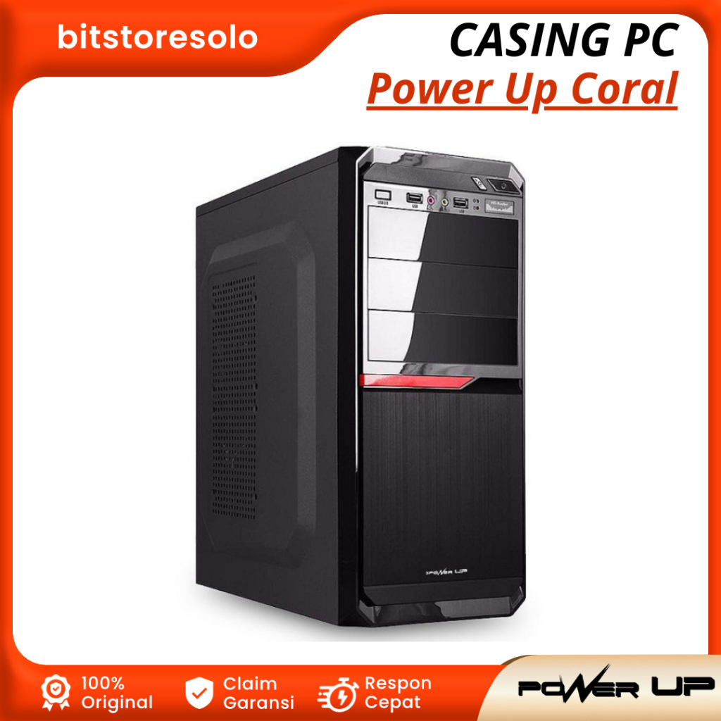 Casing PC Case PC Komputer Power Up Coral