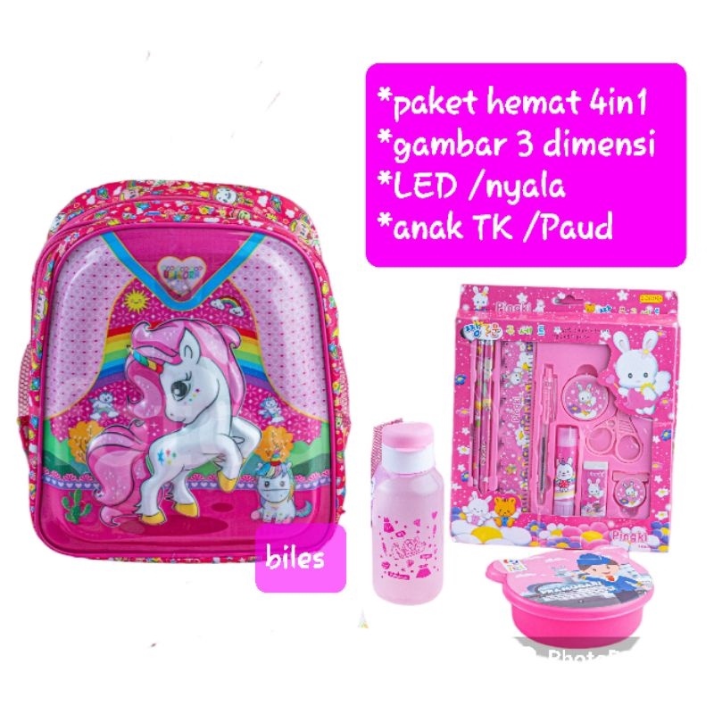 SHOPEE MALL BANYAK BONUSnya tas 3 dimensi LED Nyala tas ransel anak perempuan sekolah TK SD motif un