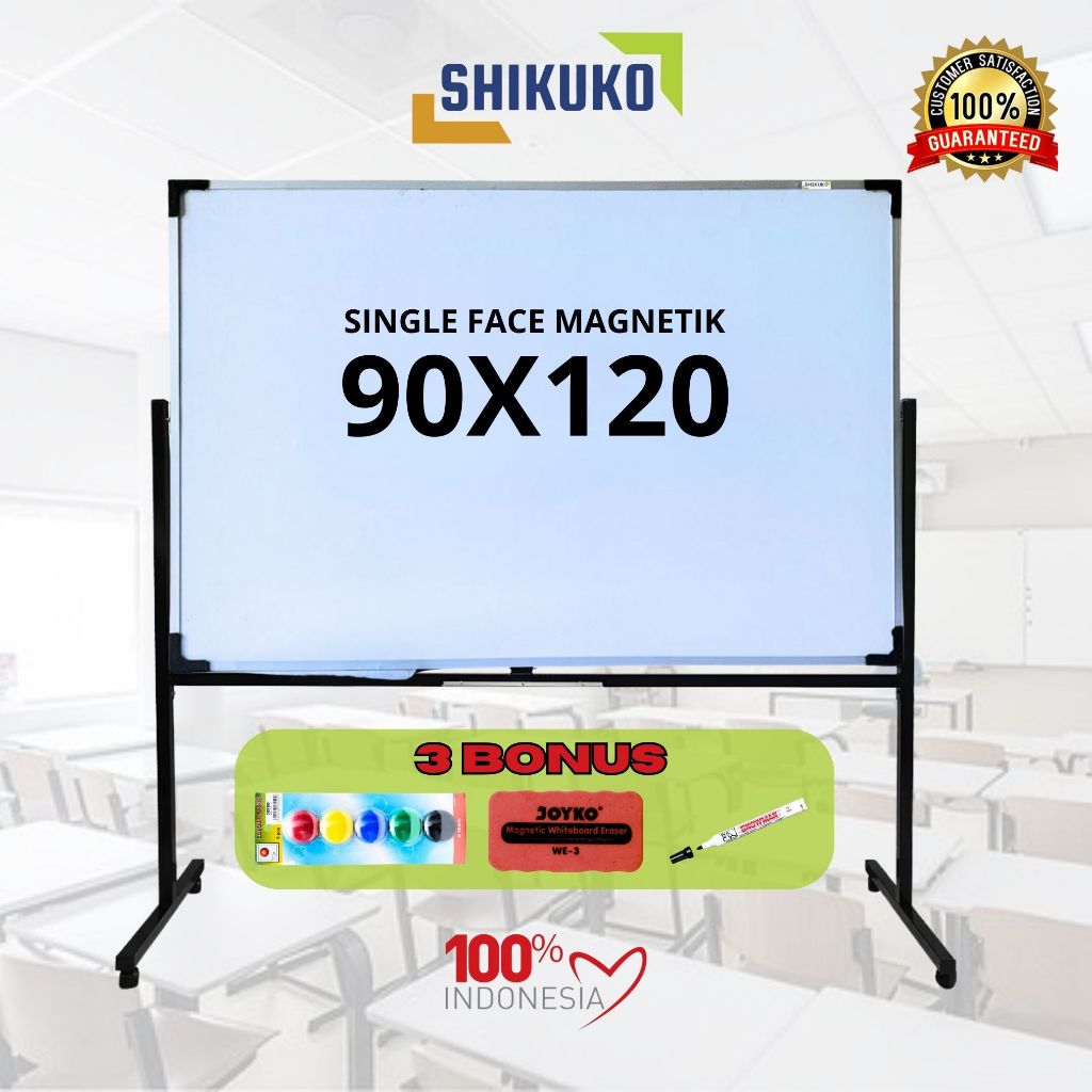 

Papan Tulis Whiteboard / White Board Standing Magnet 90 x 120 cm Bonus Penghapus,Spidol,Pin Magnet