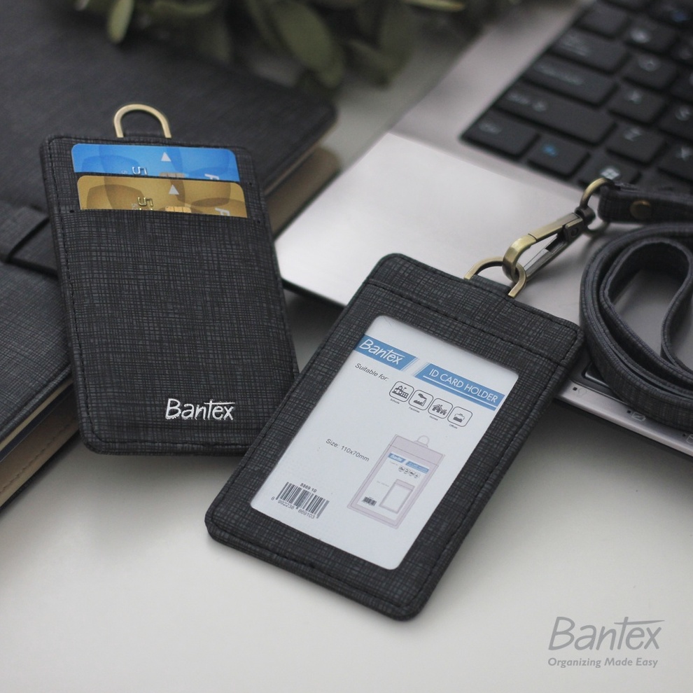 

BISA COD Bantex Leather Name Tag ID Card Holder Black 8869 1 Kulit Sintetis Lanyard Tali gas
