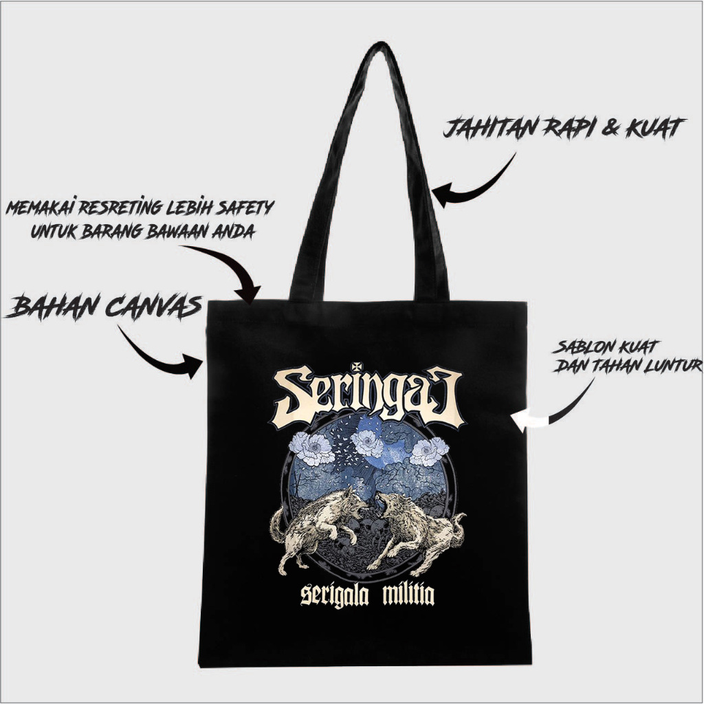 TOTEBAG SERINGAI BAHAN CANVAS DRILL TEBAL / TOTEBAG BAND SERINGAI / TOTEBAG MUSIC SERINGAI