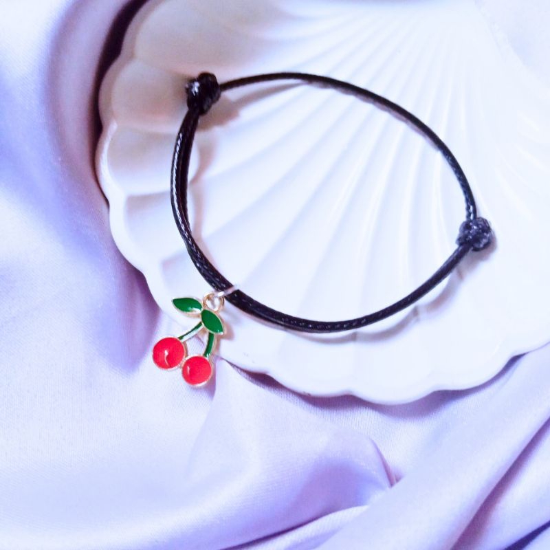 ( diolyn.id ) GELANG Motif CHERRY Merah charm liontin ceri | Gelang couple persahabatan teman sahaba