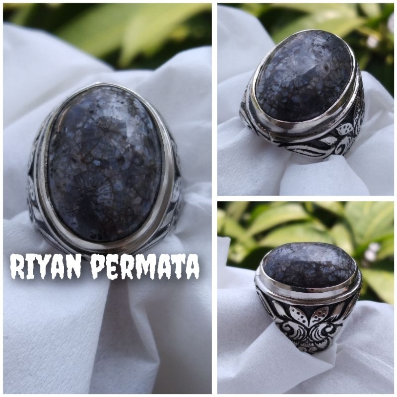 Cincin natural batu akik teratai hitam