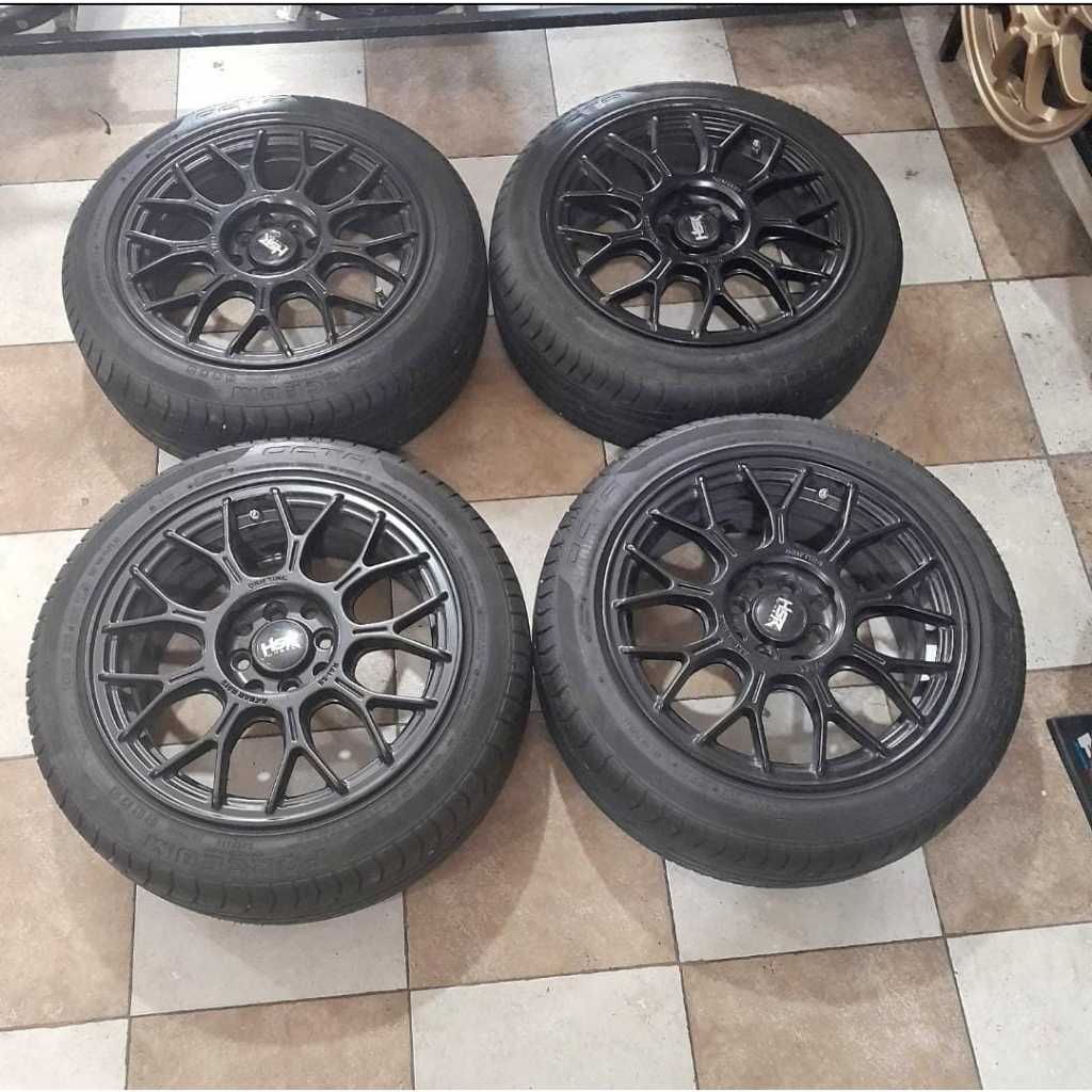 VELG MOBIL BEKAS SEKEN HSR  RAI S5 RING 16 LEBAR 7 PCD 4X100 DAN 4X114ET42BLK + BAN  195 50 R16 UNTU