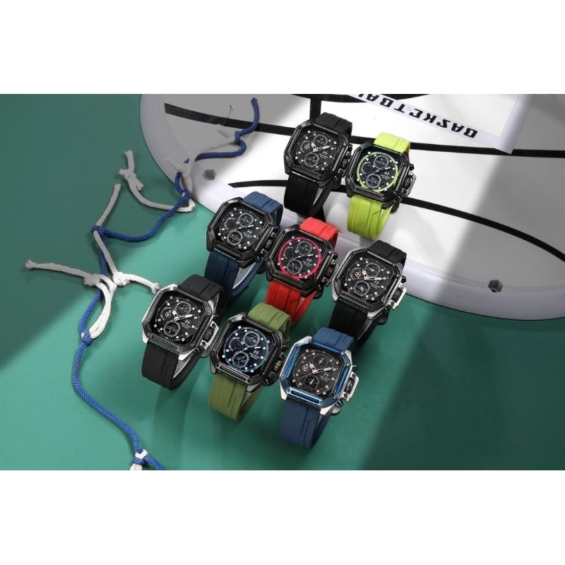 BIG PROMO  JAM TANGAN PRIA EVANS JAYDEN CRONO EJ 9558 STRAP RUBBER TANGGAL AKTIF