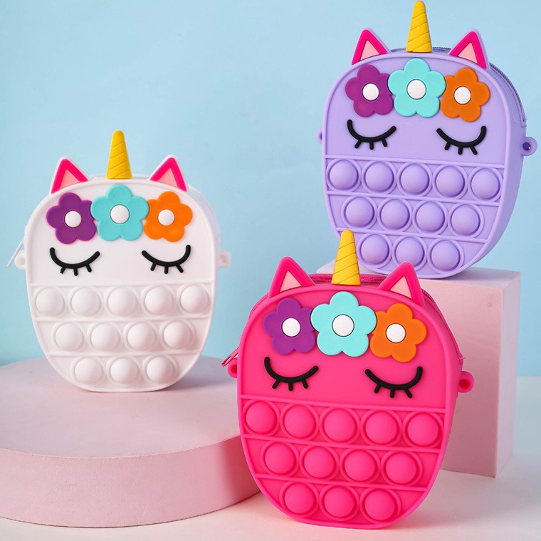 CuciGudang FygaleryMedan FYG1442 Tas Selempang Pop It Mini Rubber Motif Unicorn Oval Anak Pop It Rai