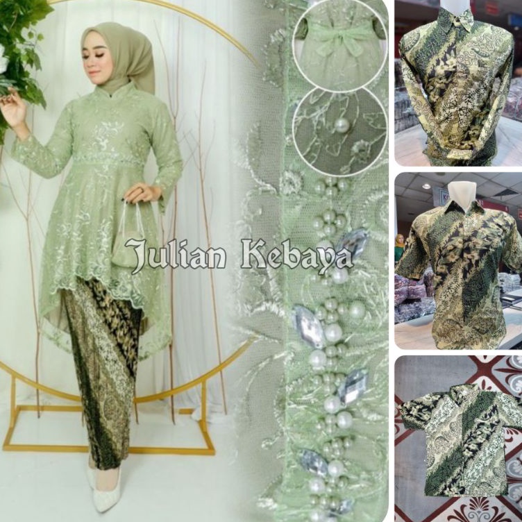 Laris COUPLE KEBAYA TUNIK LESTI SAGE GREEN  BAJU BATIK COUPLE KEBAYA  SET KEBAYA COUPLE  COUPLE BATI