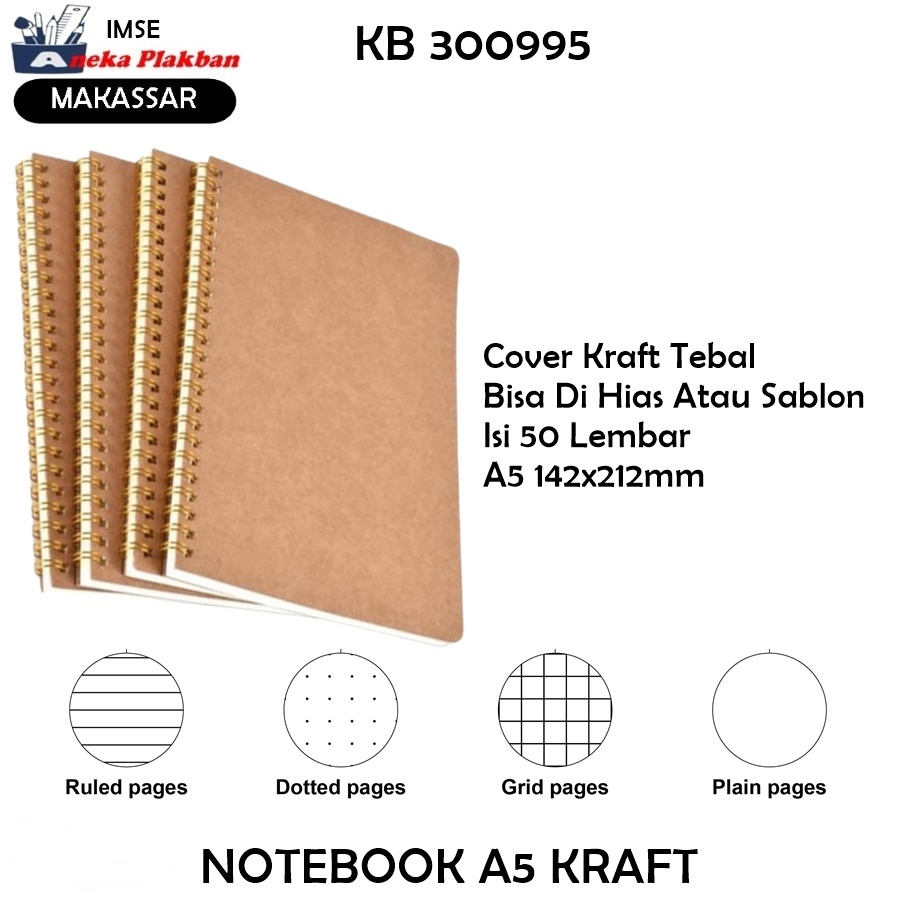 

[PCS] NOTEBOOK A5 KRAFT RULED GRID PLAIN DOTTED