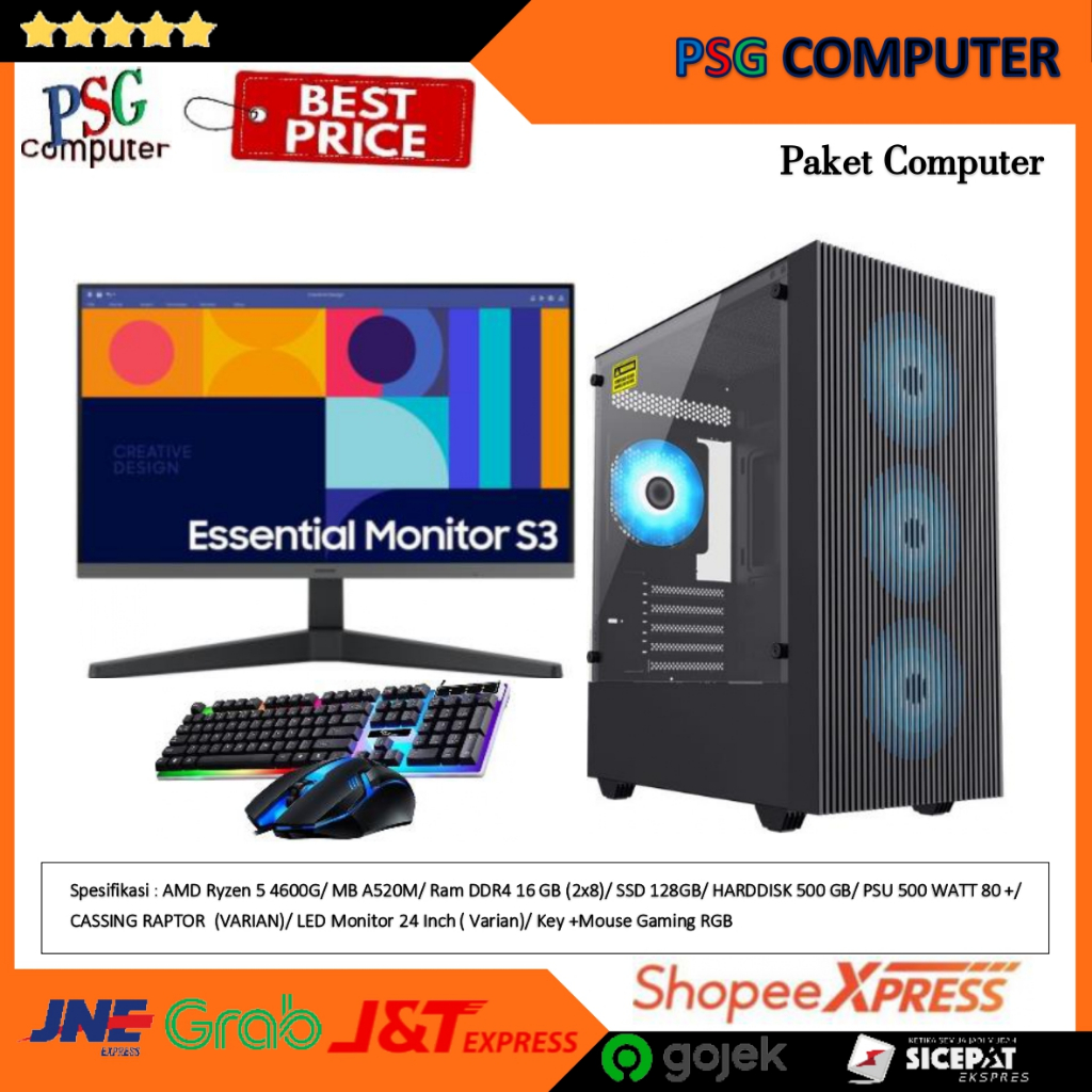 PC Gaming AMD Ryzen 5 4600G Ram 16 GB + Monitor 24 Inch