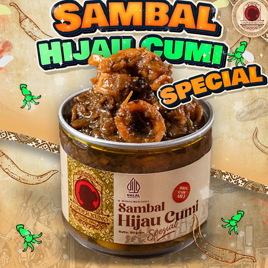 

Murah Lebaran Dapoer Kuno Sambal Hijau Cumi Spesial 15gr MPK