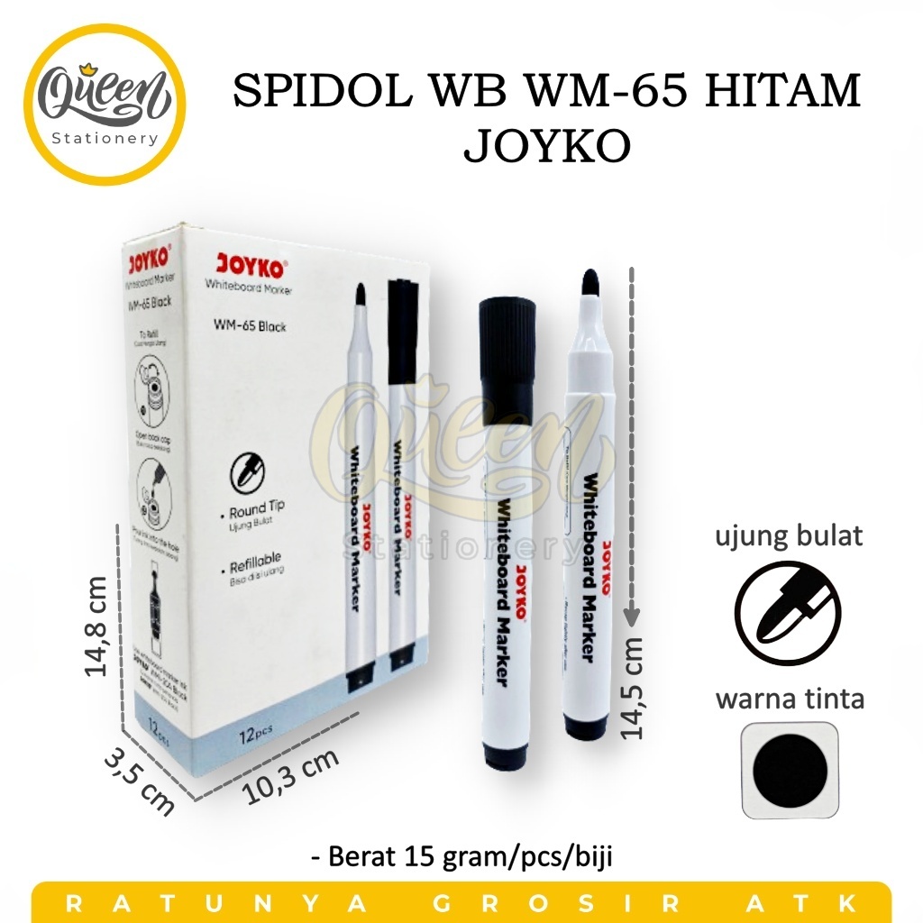 

1 PCS SPIDOL WB WM-65 HITAM JOYKO SPIDOL PAPAN TULIS PUTIH WHITEBOARD MARKER (010232)