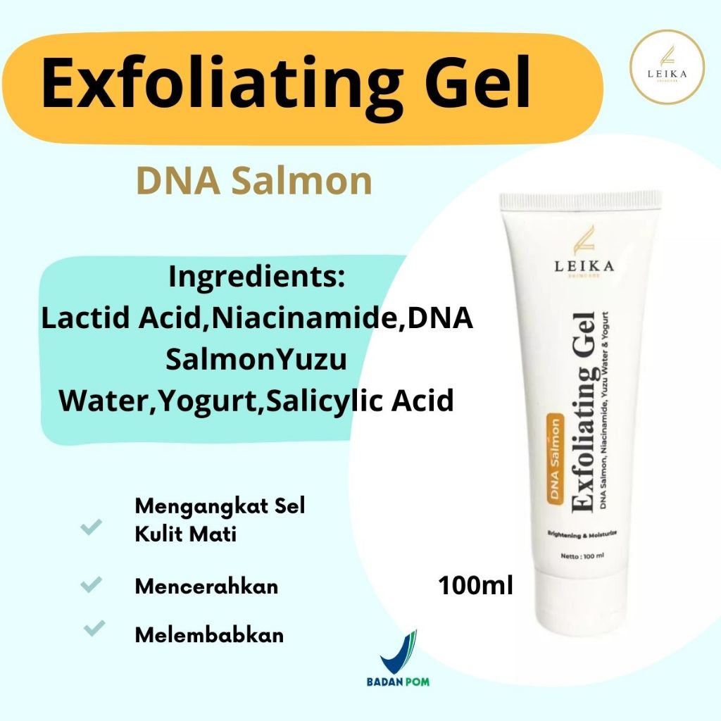 Eksfoliating Gel Wajah Pemutih BPOM Leika Skincare Untuk Wanita Pria With DNA Salmon Niacinamide Men