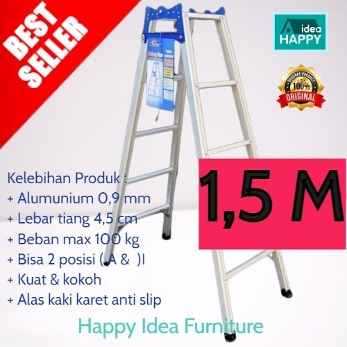 HAPPY IDEA - ( GOJEK ) Tangga Lipat Aluminium Murah Kuat 1,5 M Tangga Tukang AC Rumah Toko Galaxy