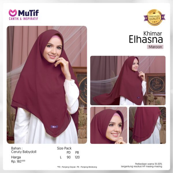 KERUDUNG MuTif Khimar Elhasna Basic Premium 2 Layer / Baju MuTif / Dress Muslim - shafeeaofficial